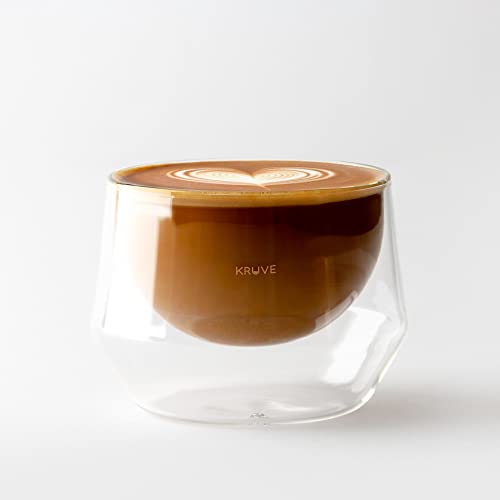 KRUVE IMAGINE Coffee Cups - Handcrafted Double-Wall Glass Cups (Set of 2, (10oz/300ml) - Perfect for Latte Art & Espresso - Durable Borosilicate Glass - Ideal Gift for Coffee Mugs Lovers - Latte Plus Clear 10.1 Ounces
