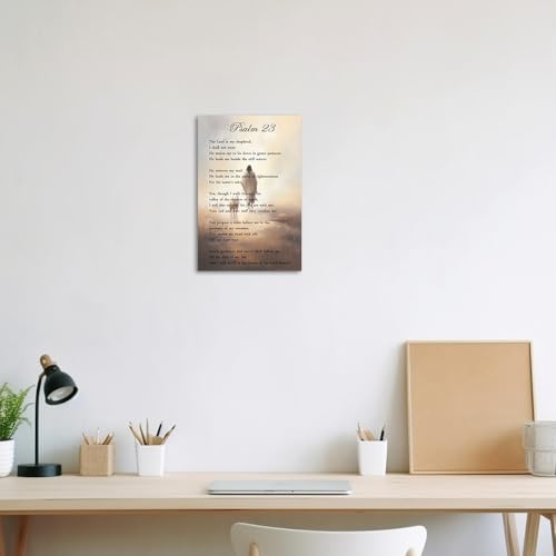 QIXIANG Psalm 23 Picture Wall Art Bible Verse Canvas Prints Christian Scripture Picture Religious Gift Prayer Room Decor Framed(Gold,16L x 24W) Gold 24"L x 16"W