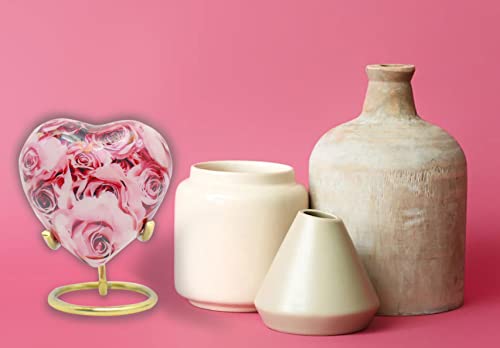 BOLD & DIVINE Urns for Human Ashes Adult Female and Men, Burial Urns, Decorative Urns, Funeral Urns, Cremation Urns for Women - Pink Rose, 1 Small Keepsake Heart with a Stand