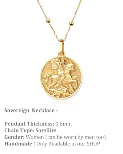 925 sterling silver necklace 24mm|18 inch chain | saint george necklace| sovereign pendant| protection necklace| st george medallion| catholic necklace|gold plating handmade jewelry |LKGP_00419