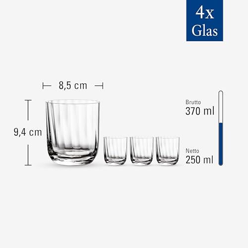 Villeroy & Boch Rose Garden Collection Water Tumbler, Set of 4, 8.5 oz Capacity, Crystal Glass, Dishwasher Safe, Made in Europe