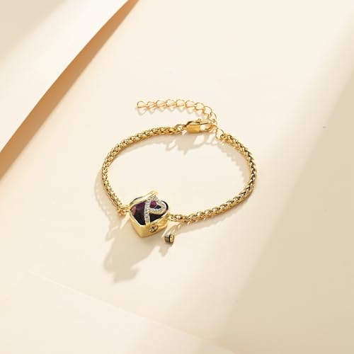 Cremation Jewelry Heart Urn Bracelet for Human Ashes for Women Men Memorial Keepsake Link Bracelet Gold-Purple