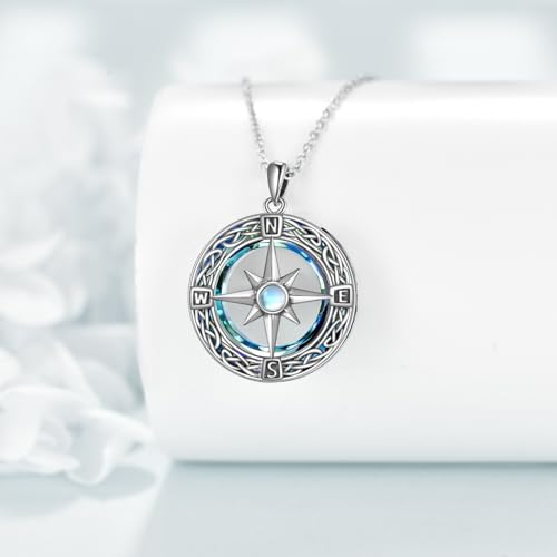Compass Necklace 925 Sterling Silver Celtic Knot Compass Pendant Necklaces Crystal Compass Jewellery for Women Men Retirement, Graduation Gift