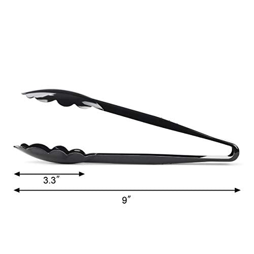New Star Foodservice 35636 Utility Tong, High Heat Plastic, Scalloped, 9 inch, Set of 12, Black Black (Set of 12)