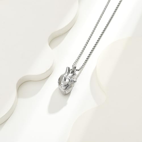 Anatomical Heart Cremation Jewelry Ashes Pendant for Human Pet Funeral Urn Necklace for Ashes Women Men Memorial Urn Jewellery silver