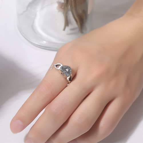 Sterling Silver Forever in My Heart Cremation Jewelry Urn Rings Hold Loved Ones Ashes - Tree of Life Urn Finger Rings Memorial Ashes Keepsake Jewelry Gifts for Women Men 8