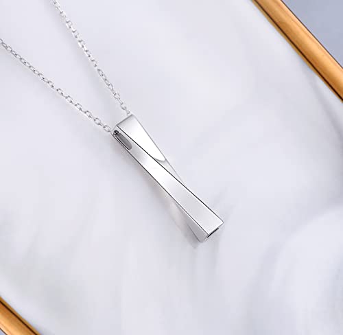 BEILIN 925 Sterling Silver Vertical Bar Urn Necklace Simple Urn Pendant Commemorative Ashes Souvenir Men Women's Necklace Cremation Jewelry (Silver twisted cube bar)