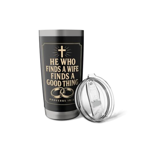 Christian Men He Who Finds A Wife Bible Verse Gift Stainless Steel Insulated Tumbler Black 567 g