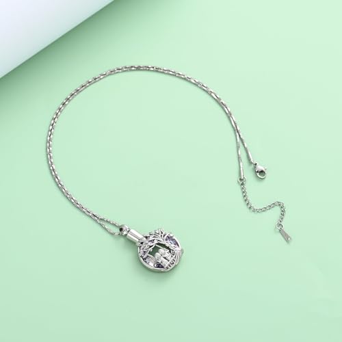 Tree of Life Urn Necklaces for Ashes Sister to Swing Cremation Jewelry for Ashes Circle Ring Crystals Pendant Memorial Jewellery for Women Men Keepsake Necklace Personalized Necklace Silver-purple