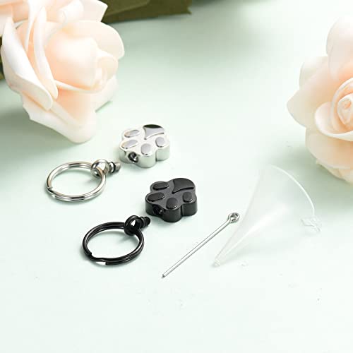 shajwo Paw Print Urn Keychain for Dog Cat 2pcs Silver/Black