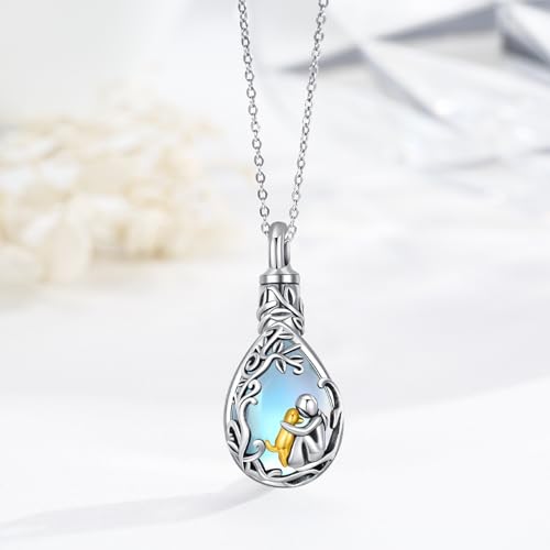 CHENGHONG 925 Sterling Silver Ashes Necklace for Dog - Cremation Jewellery Moonstone Urn Keepsake Memorial Gifts for Pet Lover Loss of Dog Women