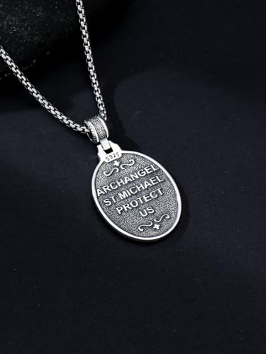 Seiyang 925 Sterling Silver St Michael/St Christopher/St Raphael/St Jude/St Benedict Crucifix Pendant/Nail Cross Necklace Religious Amulet Jewelry Gift for Men Women (with Gift Box) E03-Michael(Oval)