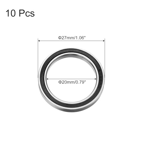 sourcing map 10pcs 6704-2RS Deep Groove Ball Bearings, Chrome Steel Double Rubber Sealed Bearing 20mm x 27mm x 4mm