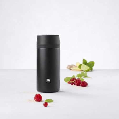 Zwilling Thermo Thermos Flask, Integrated Filter Insert, Vacuum Flask for Tea & Infused Water, Double Wall Insulation, 420 ml, Height: 17,2 cm, Black 14.2 Ounces