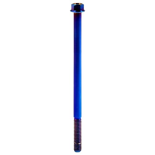 Wanyifa blue titanium Ti flange M6 hex bolt screw, M6x100mm, shown against a plain background