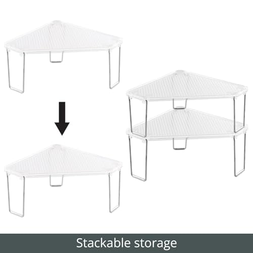 mDesign Plastic/Steel Corner Stackable Rack, Storage Organizer Shelf for Bathroom, Vanity, Countertop, Sink, Cabinet, Holds Makeup, Shower Accessories, Ligne Collection - 2 Pack - Clear