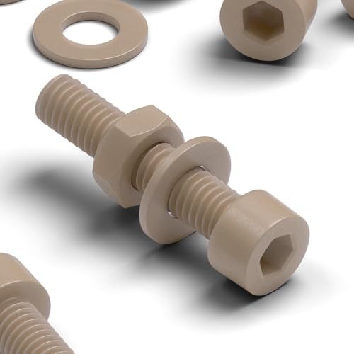 Caterpillar Red 5X natural PEEK M4 x 20mm socket head screws, bolts, nuts and washers