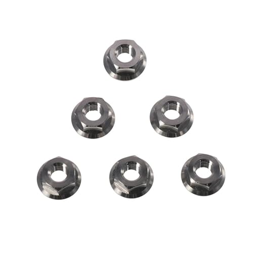 FEIYING M8 titanium DIN6923 hex flange locknuts, full-thread plain finish, pack of 6