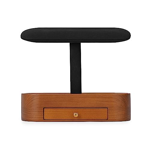 Oirlv Solid Wood Watch Stand with Drawer T-bar Watch Holder Organizer for Men and Women Showcase Bracelet Bangle Jewelry Display Stand Rings Earrings Necklace Storage(Drawer,Black) Black Option 2 - With Drawer