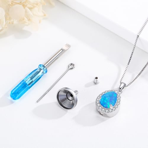 Urn Necklaces for Ashes for Women 925 Sterling Silver Cremation Memory Pendant Necklace Jewellery Keepsake for Human Ash Gifts Blue Opal