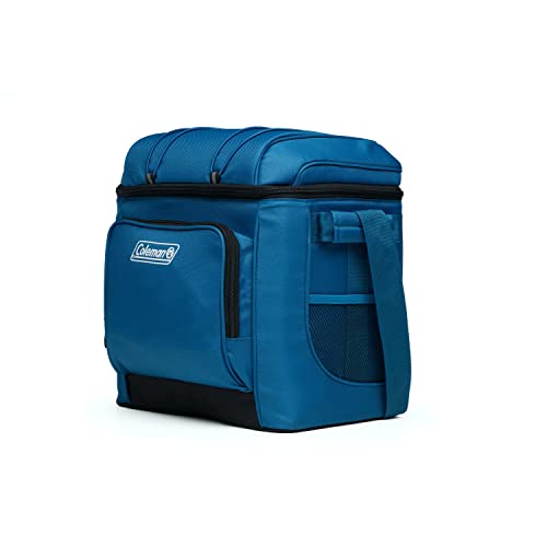 Coleman Chiller Insulated Soft Cooler, Leakproof 9/16/30 Can Cooler with 12+ Hour Ice Retention, Made with Recycled Materials, Great for Lunch, Camping, Beach, Pool, Sports, & More Blue 30 Can