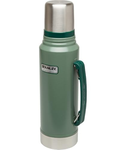 Stanley Heritage Classic Vacuum Bottle with Handle 1.1 qt | Wide Mouth w/Leakproof Cup Lid | Keep Drinks Hot or Cold | Insulated Stainless Steel Thermal Bottle | BPA-Free | Hammertone Green 35.2 Ounces