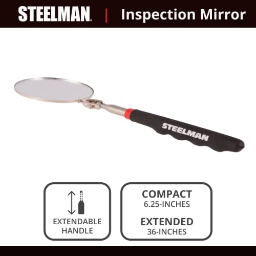 Steelman 29-Inch Telescoping Auto Inspection Mirror, Durable Steel, Articulating 3.25-Inch Round Mirror, Contoured Grip 29 inches