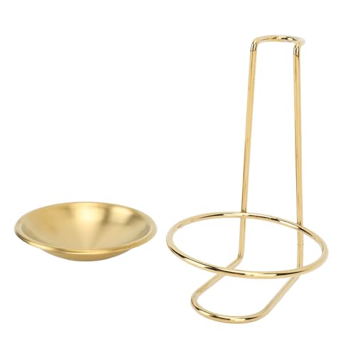 Zerodis Stainless Steel Soup Ladle Holder, Upright Spoon Ladle Rest Kitchen Countertop Utensils Rack for Hotpot Restautant Buffet Fast Food Restautant Kitchen Decor Tool (Golden with 1 Golden With 1 Plate