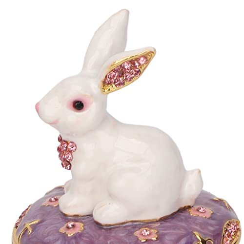 Hand Painted Enamel Rabbit Trinket Box, Hinged Jewelry Organizer for Mini Ring Earrings Storage, Personalized Elegant Handmade Ornament, Home Decor Figurine Keepsake Collectible