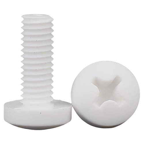 30Sets M3X8 Polypropylene (PP) Metric Cross Phillips Pan Head Screw Plastic Fasteners w./Nuts Washers Set (Non-Conductive, Lightweight) White