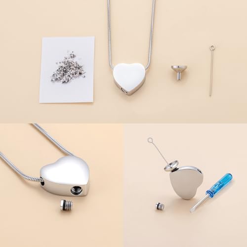 Cremation Jewelry for Ashes - Heart Urn Necklace Ashes for Women Men Cremation Locket Jewelry with Keepsake Urn Memorial Ash Silver
