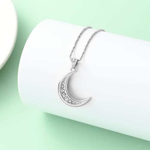 Yinplsmemory Cremation Jewelry Crescent Moon Urn Ashes Necklace for Women Men Memorial Human Pet Ashes Holder Pendant Necklace Silver