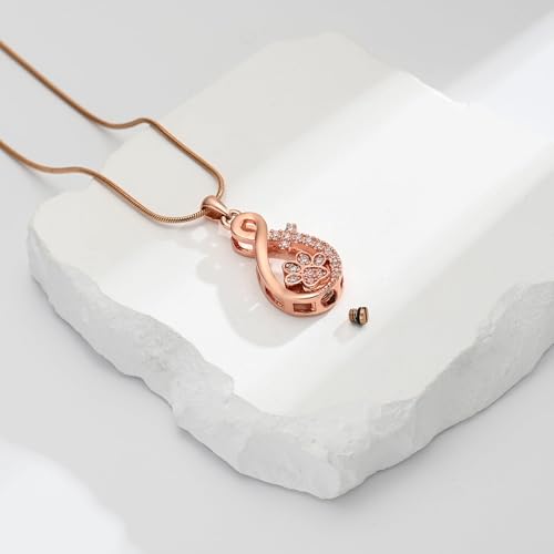Infinity Paw Urn Necklaces for Ashes Paw Print Cremation Jewellery for Pet Ashes Infinity Memorial Pendant for Human Ash Holder Women Men Rose Gold