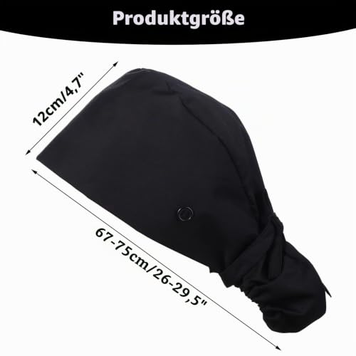 Surgical Cap Fabric Black Cotton Scrub Hat Surgical Cap Nurse Hat Surgical Hat Adjustable Work Hat with Button Sweatband Ponytail Pocket Hat Lace-up Hat for Women