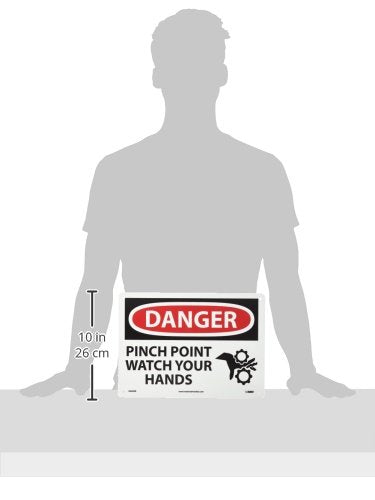 NMC D600RB OSHA Sign, Legend "DANGER - PINCH POINT WATCH YOUR HANDS" with Graphic, 14" Length x 10" Height, Rigid Plastic, Black/Red on White