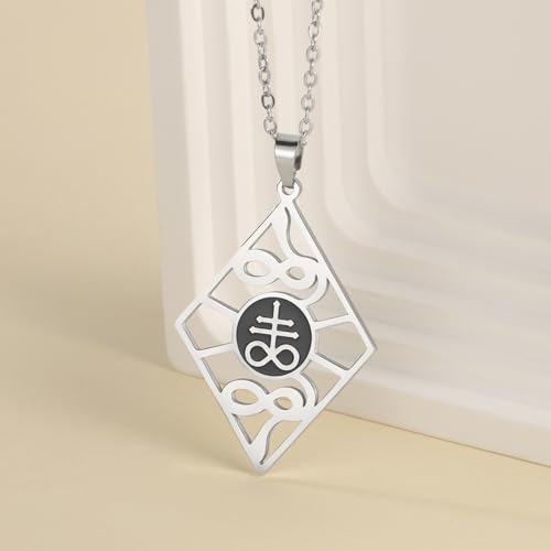 UNIFT Satanic Leviathan Cross Necklace for Women Men Stainless Steel Gothic Church of Satan Leviathan Cross Snake Pendant Necklaces Religious Amulet Jewelry silver