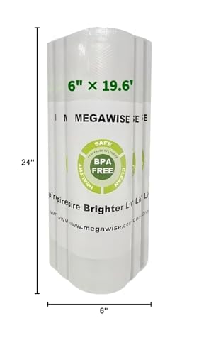 MEGAWISE Vacuum Sealer Bags, 5 Rolls, 6 in x 19.6 ft, BPA-Free Food Storage 5Roll