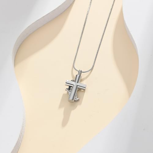 Cross Cremation Jewelry Butterfly Urn Necklace for Human Ashes for Women Men Memorial Ashes Keepsake Birthstone Pendant Silver-Green