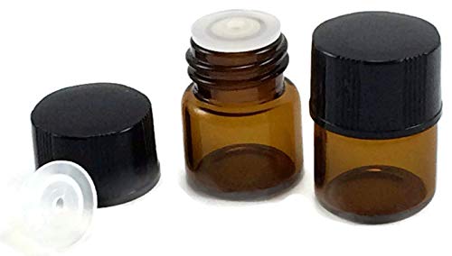 1/4 Dram (1ml) AMBER Glass Vial (144)- Flat Black Screw Cap w/Orifice Reducer and Seal - Pack of 144