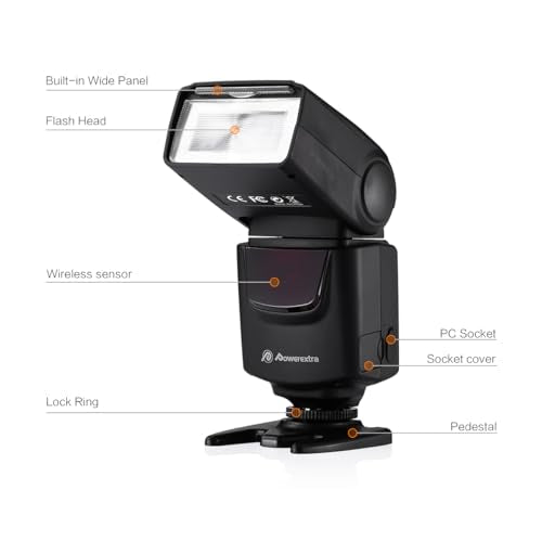 Powerextra DF-400 Speedlite Camera Flash for Nikon Pentax Samsung Fujifilm Olympus Panasonic Sigma Minolta Leica Sony DSLR Cameras and Others with Single-Contact Hotshoe 1