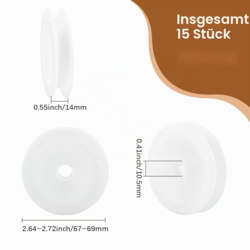 SUNNYCLUE Pack of 15 Plastic Bobbins Empty Yarn Spools White 69 cm Large Diameter Flat Cord Cord Rope Wire Crochet Yarn Lace Organiser Bobbins for Sewing Embroidery Weaving DIY Craft Accessories 69 x 14mm