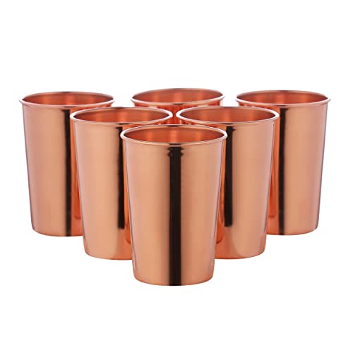 HealthGoodsIn Pure Copper Cups Set of 6 - Pure Copper Drinking Cups & Copper Tumbler for water 11.8 oz (350 mL), Ayurvedic Copper Cups for Daily Use