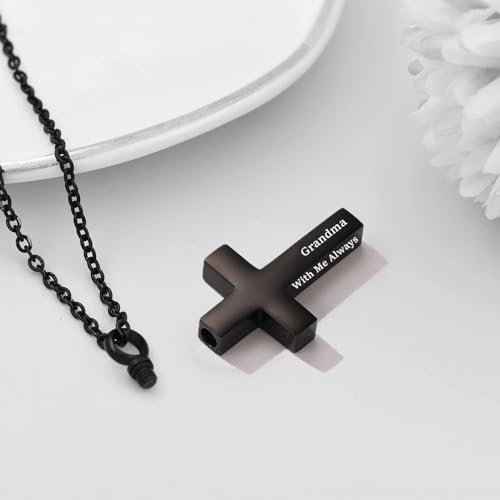 RIPFEVURN Cremation Jewelry Black Cross Urn Necklaces for Ashes for Women Men Human Ashes with Me Always Memorial Keepsake Pendant 1pc-Black-Grandma