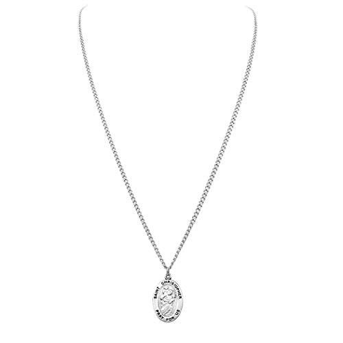 Rosemarie Collections Religious Saint Medal Pendant On Claspless Stainless Steel Curb Chain Necklace With Biography And Picture Folder, 24" St Christopher