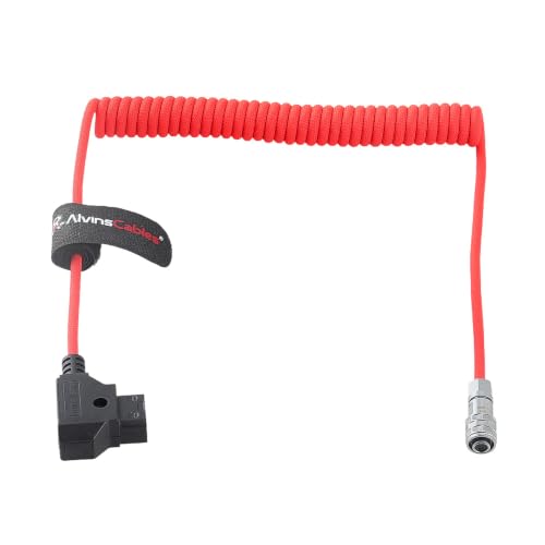 Alvin's Cables D-Tap to BMPCC 6K 4K Coiled Power Cable, Straight Weipu 2-Pin Female to D-Tap Male, Braided Ultra Flexible Coiled Cable for Blackmagic Pocket Cinema Camera 4K/6K/6K Pro, V-Mount, Red Coiled Braided Red