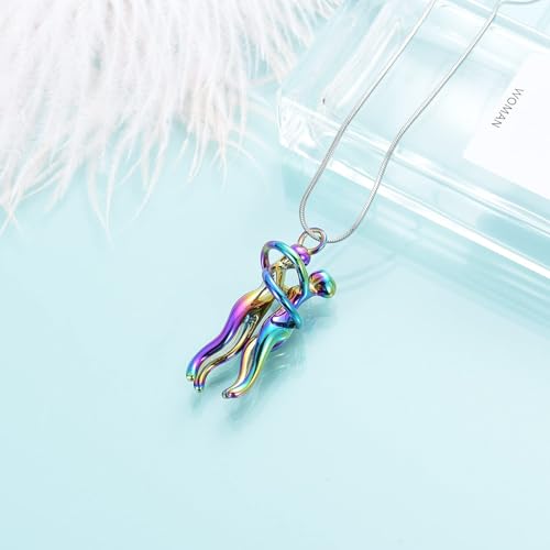Couples Cuddle Cremation Jewelry for Ashes Lovers Hug Urn Necklace Never Keepsake Memorial Urn Pendant for Ashes Holder of Loves Ones Couple Jewellery Rainbow