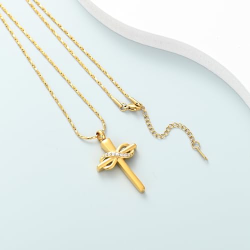 Imrsanl Infinity Love Cross Cremation Jewelry Ashes Religious Cross Urn Pendant Necklace for Women Men Pet Ashes Memorial Keepsake Jewelry Gold