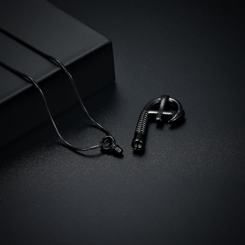 Cross Urn Necklace for Ashes Fish Hook Cremation Urn Pendant Fishing in Heaven Memorial Keepsake Jewelry for Men Black