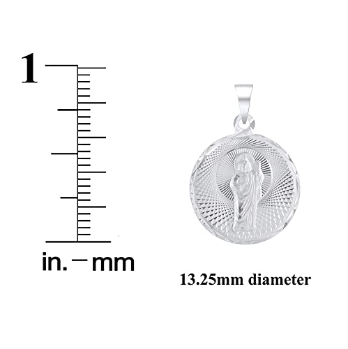 925 Sterling Silver Saint Jude Small Round Medallion Pendant Charm 13.25mm Diameter with Box Chain Necklace 18" Box Chain