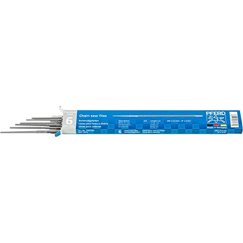 PFERD TOOLS Chainsaw File, 6 Pieces, Round, 200 mm x 4.0 mm, Spiral Cut, Premium Line, 11037203 - for Manual Sharpening of Saw Chains Pack of 6 files-Ø 4.0